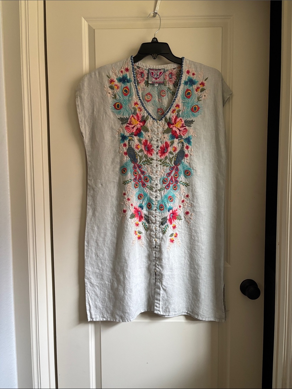 Light Gray Embroidered V-Neck Women’s Dress.
